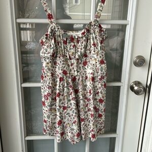 Altar’d State floral cream romper with hints f red and pink size xl